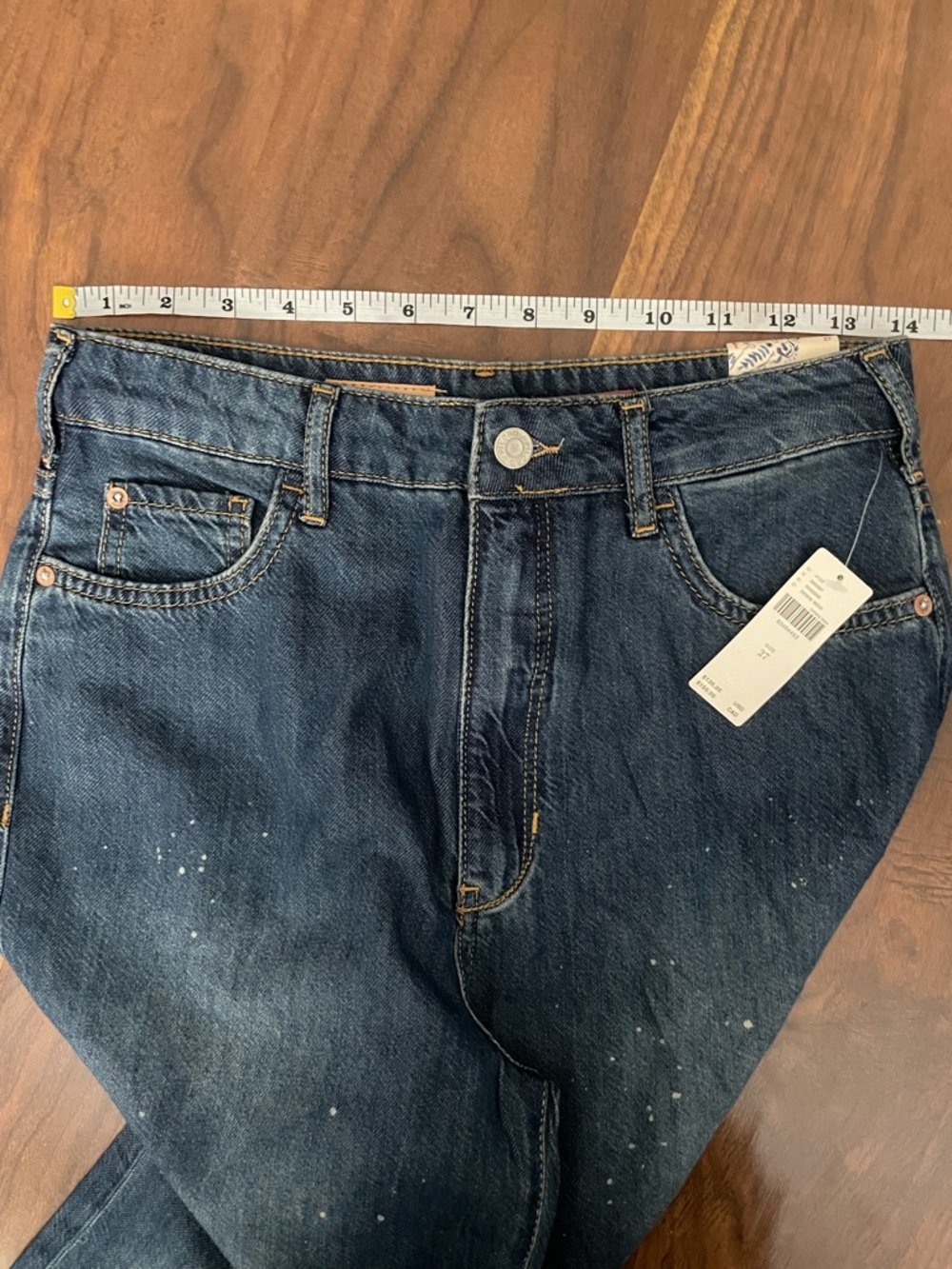 Anthropologie High-Rise Wide-Leg Jeans in Dark Blue with Paint-Splatter - Picture 4 of 5